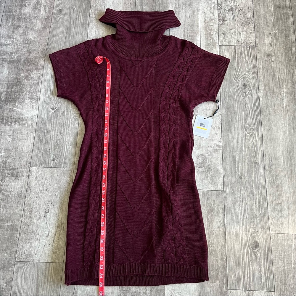 Calvin Klein Women's Red Wine  Size M Cable Knit Sweater Dress with Cowl Neck